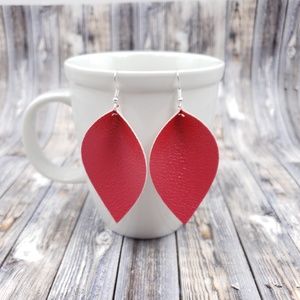 Watermelon Red pearl  Faux Leather Earrings